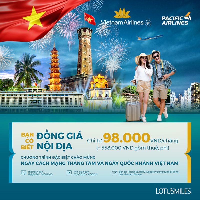 Pacific Airlines và Vietnamairlines mở bán đồng giá 98k